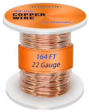 22 Gauge Solid Pure Copper Wire - 0.6mm Durchmesser, 50m (164ft) Länge - High-Conductivity Bare Copper Wire für DIY elektrische Projekte, Schmuckherstellung, Electroculture Gartenarbeit & Crafting