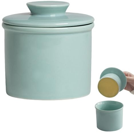 Mantequera de cerámica, 150 ml, con tapa de 150 ml, para mantequilla fresca y untable, diseño vintage refrigerado por agua (verde, 150 ml)