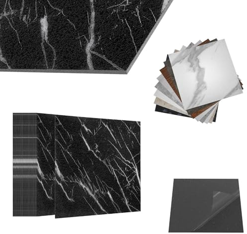ACXIN Pavimento in PVC vinilico autoadesivo con effetto piastrelle, piastrelle adesive per pavimento, impermeabile, per cucina, bagno, soggiorno (effetto pietra nera, confezione da 10 m²: 108