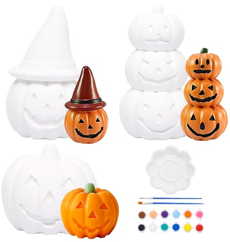 3 Stück Halloween Kürbis, Halloween Malspielzeug, Künstliche Kürbisse aus Gips, Weiße Gipskürbisse Können Selbst Bemalt Werden für Kinder Halloween Klassenzimmer Herbst Saisonale Tisch Dekorieren