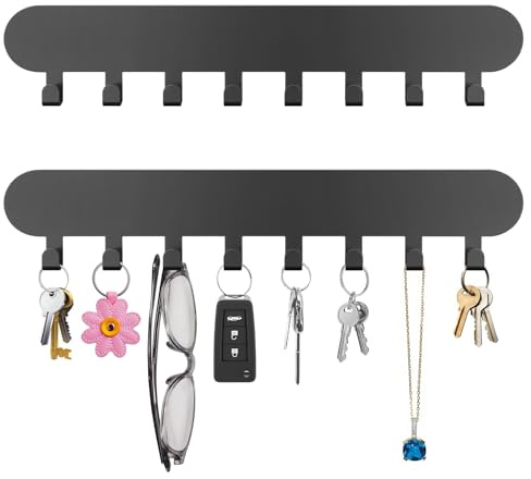 2 Set Schlüsselbrett mit 8 Haken Schlüsselhalter Schlüsselaufbewahrung Wand Metall Schlüsselleiste Selbstklebend Schwarz Schlüssel Organizer Key Holder Board Flure Küchen Wandhaken Dekor Wandlagerung