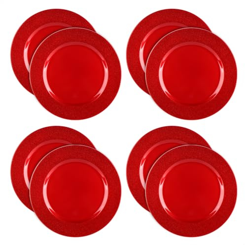 com-four® 8x Platzteller mit schimmerndem Rand, wiederverwendbare | Tischdekoration - edle Dekoteller für Hochzeit - Weihnachten - Ø 33 cm Servierplatten