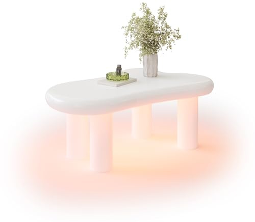 ComfortXL Table Basse Blanche en Forme De Nuage avec LED 16 Couleurs Et Tiroir – 98 X 65,5 X 40 Cm