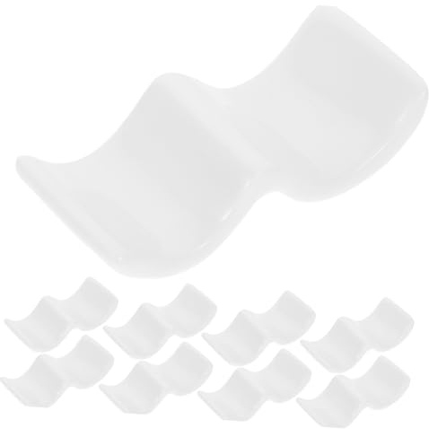 TOBBOMEY Supporto per Bacchette Funzionale e Poggia Cucchiaio in Porcellana Bianca 10 Pezzi, Porta Forchette e Cucchiai Accessorio da Cucina per Casa