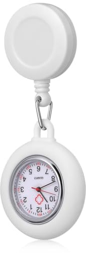 ibasenice Retractable Nurse FOB Watch Clip On Quartz Pocket Watch White | Silicone cover, retractable quartz mechanism, pocket clip, easily washable, ideal for daily hospital and clinic shifts