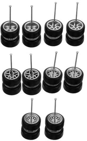 Abaodam 1/64 Alloy Model Car Wheels Set with Rubber Tires, Silver Five-star Tree Fork Ten-claw Seven-claw Six-claw Designs, DIY Replacement Toy Car Parts for Rc Models and Mini Vehicles