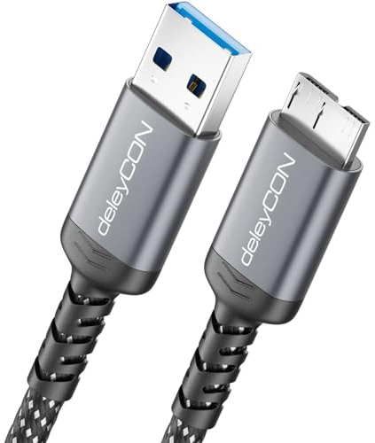 deleyCON 0,5m USB 3.0 Micro-B Kabel USB-A auf Micro-B 5Gbps | Kurzes 50cm, Datenkabel für externe Festplatte, HDD, SSD, Toshiba, WD, Seagate, Galaxy S5/Note 3/Note Pro 12,2 usw.