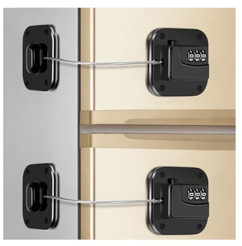 2 Pack Fridge Lock with Combination - Refrigerator Lock Heavy Duty with Adhesive for Refrigerator Cabinets, Drawers, Keyless, Black