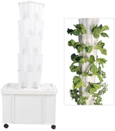 Asixxsix Tour Hydroponique, Système de Culture Hydroponique Verticale à 30 Trous avec de Grands Réservoirs D'eau, Jardin Intérieur Peu Encombrant pour Légumes, Fleurs, Herbes (Prise UE)