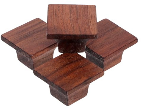 Gadpiparty 4 tiradores de madera maciza para cajones, acabado de nogal oscuro, nórdicos, minimalistas, para muebles de cocina, armario, aparador, accesorios