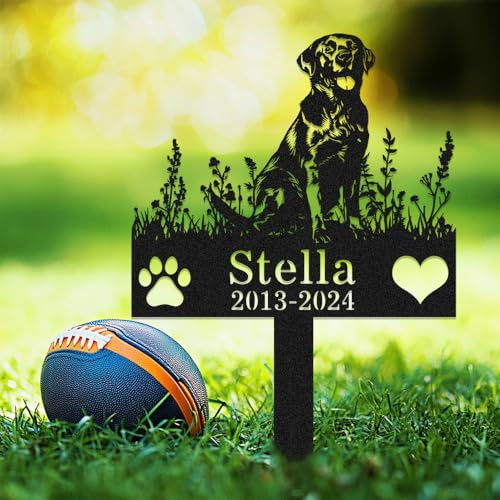 Custom Labrador Dog Memorial Grave Marker with Stake,Personalized Dogs Name Memorials Engraved Burial Sign,Customized Loss of Sympathy Gifts for Pet Owner,Flower Pets Headstone for Cemetery Lawn Yard