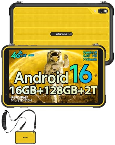 Ulefone RugKing Pad Pro Tablet Rugged Android 16, 16GB RAM 128GB ROM/2TB Tablets 8.68 Pollici Corning Glass, 7100mAh, 16MP Camera Tableta Indistruttibile Dual SIM 4G+eSIM/NFC/GPS/OTG/Octa-Core-Giallo