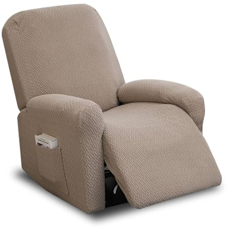 Funda Elástica para Sillón Reclinable, 4 Piezas Fundas Elásticas para Sillones de Relax con Bolsillos, Funda Elástica de Felpa para Sofá Individual, para Sala de Estar, Dormitorio, Hogar (Gris Pardo)