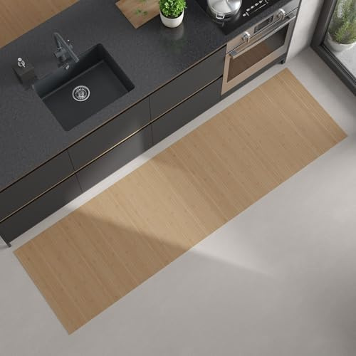 DE-COmmerce Bambus Küchenläufer Flow Pure Maß ca. 50 x 230 cm pflegeleicht Küchenteppich Bambusteppich Teppich ohne Bordüre rutschhemmend