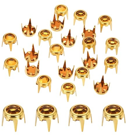 QUARKZMAN 100pcs Tachuelas de Metal, 6x5mm Púas Diamantes de Imitación Remaches Cristal para Ropa Garra Redonda Repuesto para Manualidades DIY Decoración Zapatos Cinturón, Dorado Amarillo