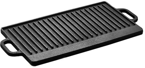 Bistecchiera in Ghisa Antiaderente griglia rettangolare 45x23cm piastra doppia faccia liscia e grigliata Induzione Gas ceramica Cucina Sana per arrostire pesce carne verdura uova fritte barbecue