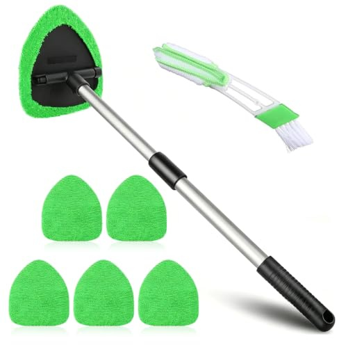 hautllaif Scheibenreiniger Auto, Autoscheiben Reiniger,Auto Fensterwischer Kit mit 6 Mikrofaserpads,mit Ausziehbarer Griff,180 Grad drehbar (Grün)