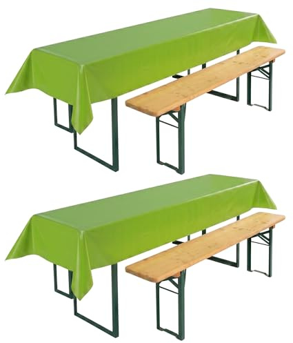 BEAUTEX Party Tischdecke Biertisch Bierzeltgarnitur, 100x250, Grün, 2 Stück | Abwaschbar, wasserabweisend und lebensmittelecht, strapazierfähig & ideal für Gartenpartys, Geburtstage, Grillabende & Feste