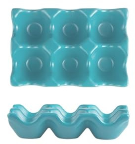 Caja de almacenamiento antideslizante de cerámica con 6 rejillas para nevera, a prueba de golpes, color azul
