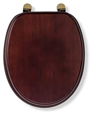 Croydex Solid Pine Toilet Seat with Mahogany Effect - Oval Solid Wood Toilet Seats for Extra Comfort, Adjustable Brass Hinges, 48 x 38 x 7 cm, All Fittings Included