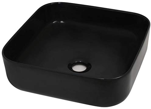 Tidyard Waschtisch, Quadratisch Aufsatzwaschbecken, Glasierte Keramik Schwarz, 38 x 38 x 13,5 cm (L x B x H)
