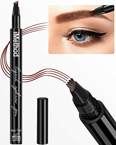 iMethod Augenbrauen-Stift mit Microblading Augenbrauen-Stift mit Mikro-Gabelspitzen-Applikator, Rotbraun