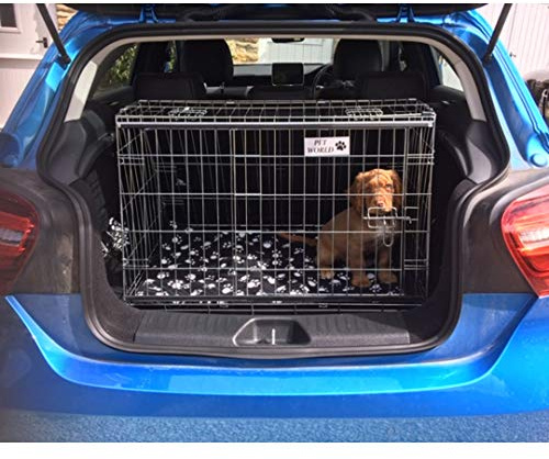 Pet World Small 32 Sloped Car Dog Crate – Compatible with Mercedes A-Class 2013-2018 – UK Designed, Steel Travel Cage – Emergency Escape Hatch – Folds Flat – Free Comfort Mat – Easy Assembly