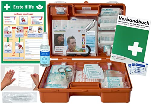 Verbandskoffer/Verbandskasten (M) Typ C -Paket 2- Erste Hilfe nach aktueller DIN 13157 für Betriebe -DSGVO- INKL. PERFORIERTEM VERBANDBUCH + Hygiene-Gel & AUSHANG