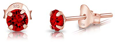 Pendientes de Botón Plata Ley 925 Chapados Oro Rosa 18K on Cristales Brillantes Multicolor - Pendientes Dorados para Mujer - Punto de Luz Hipoalergénicos - Diámetro 4 mm