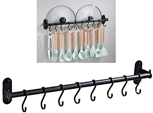 Porte Ustensiles Cuisine, INOX Barre de Cuisine avec 8 Crochets Amovible, Étagère Murale Cuisine pour Supporter Les Ustensiles de Cuisine Salle de Bain 50cm