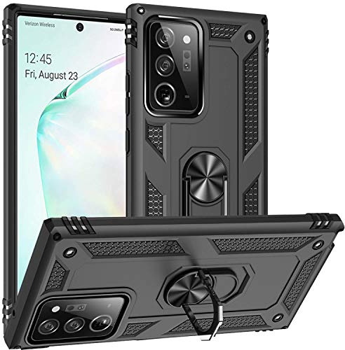Fetrim Hülle Kompatibel für Galaxy Note 20 Ultra, doppellagig stoßfest Schutzhülle mit Drehring Ständer für Samsung Galaxy Note 20 Ultra Schwarz