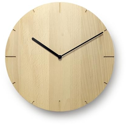 Natuhr Wanduhr Buche geölt Holzuhr Solide Massivholz, präzises Funk Uhrwerk, puristisch, modern, skandinavisches Design (Buche geölt)