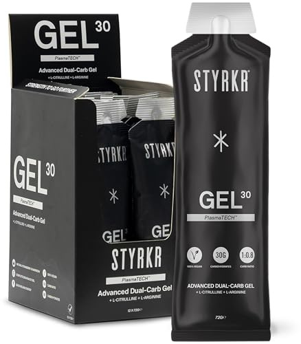 STYRKR GEL30 Energiegele – 30 g Kohlenhydrate – Packung mit 12 Energiegelen zum Laufen & Radfahren – zugelassen von Ausdauersportlern – fortschrittliche Dual-Carb-Formel – GEL30 12 Stück