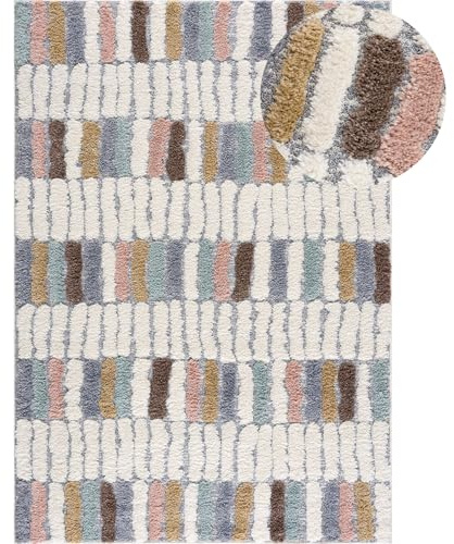 payé Teppich Wohnzimmer - 140x200cm - Hochflor Flauschig Weich - Pastellfarben Multi - Boho Design - Skandinavisch Steinoptik Abstrakt - Schlafzimmer