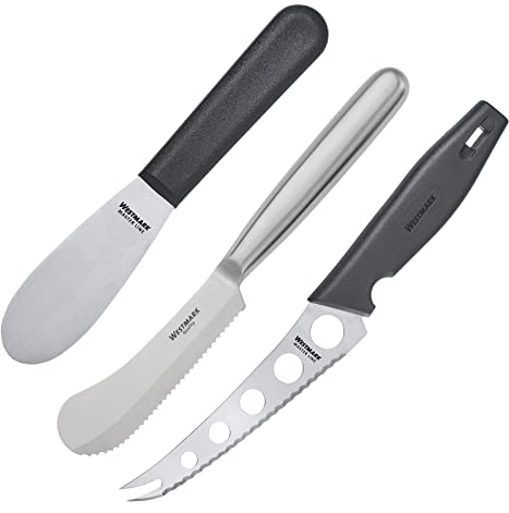 Westmark Set da colazione, 3 pezzi: coltelli da formaggio, burro/colazione, in acciaio INOX e plastica, colore: Argento/Nero