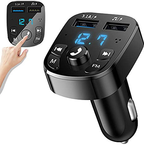 Car Bluetooth FM Transmitter, MP3 Player Transmitter 5.0 Wireless Handsfree 2 USB Charger Kit, Bluetooth Car Adapter Wireless Radio Adapter Kit Dual Transmitter Support SD Card USB Stick