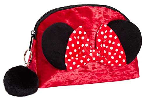 Minnie Mouse Make-up-Tasche für Damen und Mädchen, Disney Federmäppchen, doppelseitig, roter Samt, Kosmetiktasche, Reisezubehör, Geschenk, rot / schwarz, Einheitsgröße, Kosmetiktasche