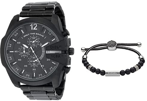 Diesel Herren-Edelstahl-Chronographenuhr und Schmuck-Set