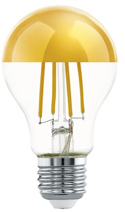 Eglo Ampoule LED E27, lampe à tête miroir doré, éclairage anti-éblouissant, 7,5 watts (correspond à 60 watts), 806 lumens, blanc chaud, 2700 Kelvin, ampoule Edison A60, Ø 6 cm