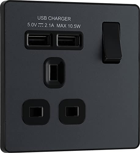 BG Electrical Evolve Single Switched Power Socket + 2 USB Charging Ports (2.1A)