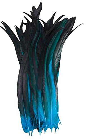 100 Stück Fasan Federn, 30-35cm Natürliche Hahnenfedern zum Basteln DIY Deko Federn für Traumfänger Köstum, Hüte, Dreamcatcher oder Karneval Halloween Weihnachtsfeier Dekoration,Blau