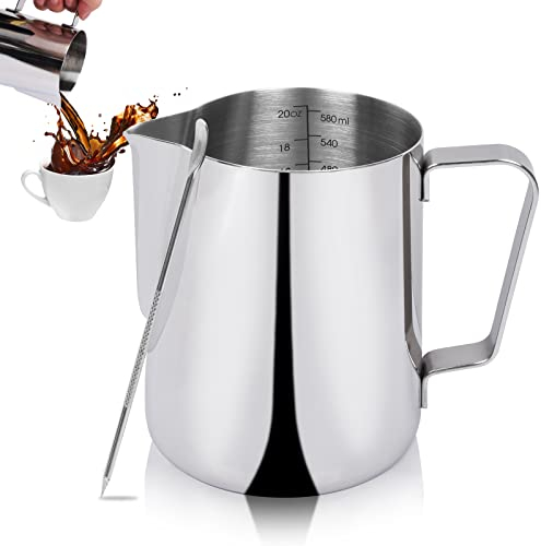 Nayira Milchaufschäumkrug Latte Tasse – Edelstahl-Krug Latte Art Espressomaschine Zubehör Dampfkrug Milch Kaffee Cappuccino Latte Art Aufschäumer Tassen (350 ml)