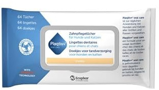 Plaqtiv+ Salviette per l'igiene dentale | 64 pezzi | Prodotto per la cura di cani e gatti | può contribuire a una buona igiene orale | può aiutare a inibire la formazione del tartaro