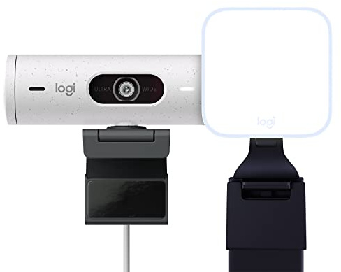 Logitech Litra Glow Premium LED Streaming-Licht mit TrueSoft + Brio 500 Full-HD-Webcam mit Auto-Lichtkorrektur, Auto-Framing, für Microsoft Teams, Google Meet, Zoom - PC/MAC - Weiß