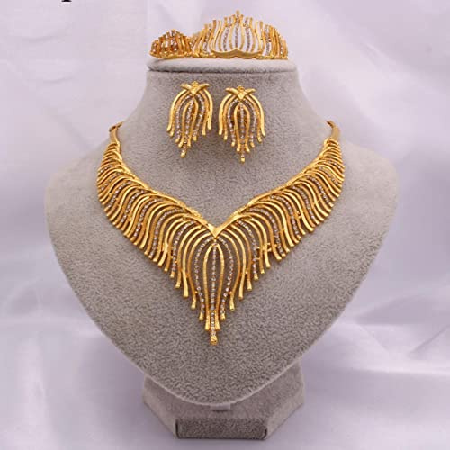 Ensembles De Bijoux pour Femmes Africain Ethiopie Dubaï Mode Or Nuptiale Cadeaux De Mariage Collier Boucle d'oreille Bague Bracelet Ensemble Inde Bijoux