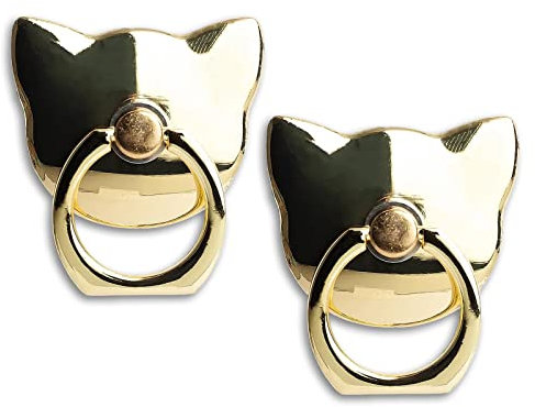 [2 Packs] Cat Glossy Cell Phone Ring Holder Stand, 360 Degree Rotation Finger Ring Kickstand with Polished Metal Phone Grip for Magnetic Car Mount, Smartphone Accessories