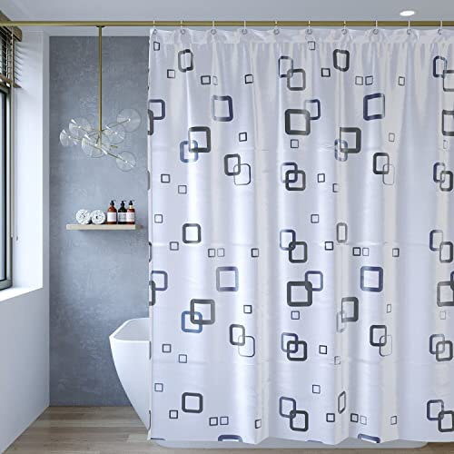 Duschvorhang 180x200 weiß Antischimmel Wasserabweisend Badewanne Shower Curtains Dusch Bad Badezimmer Vorhang aus PEVA mit 12 Duschvorhangringen Badvorhang Vorhang für Dusche Badezimmervorhang