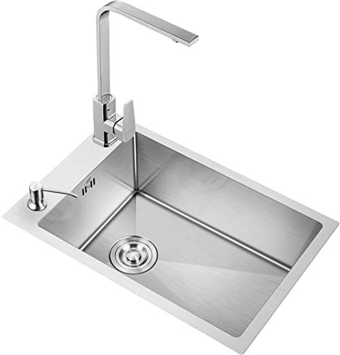 Waschbecken Küchenarmatur, Edelstahl-Handwaschbecken Einzelwaschbecken Paket schmal und lang kleine Wohnung Bar Waschbecken verdicktes horizontales Waschbecken + Wasserha