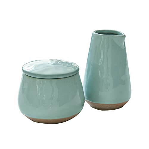Loberon Zuckerdose und Milchkännchen Biarré, Mediterraner Charakter, Schlichtes Design, Geschirr, Tischaccessoires, Küchenzubehör, Tischdekoration, Steinzeug, türkis