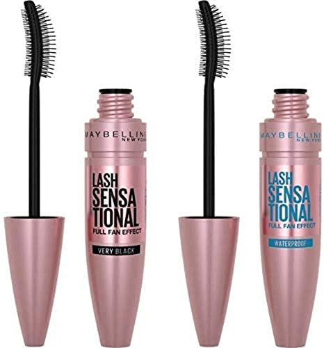 Maybelline New York Lash Sensational Volume Mascara, Very Black, 9.4 ml + Volumizing and Thickening Waterproof Mascara, Black